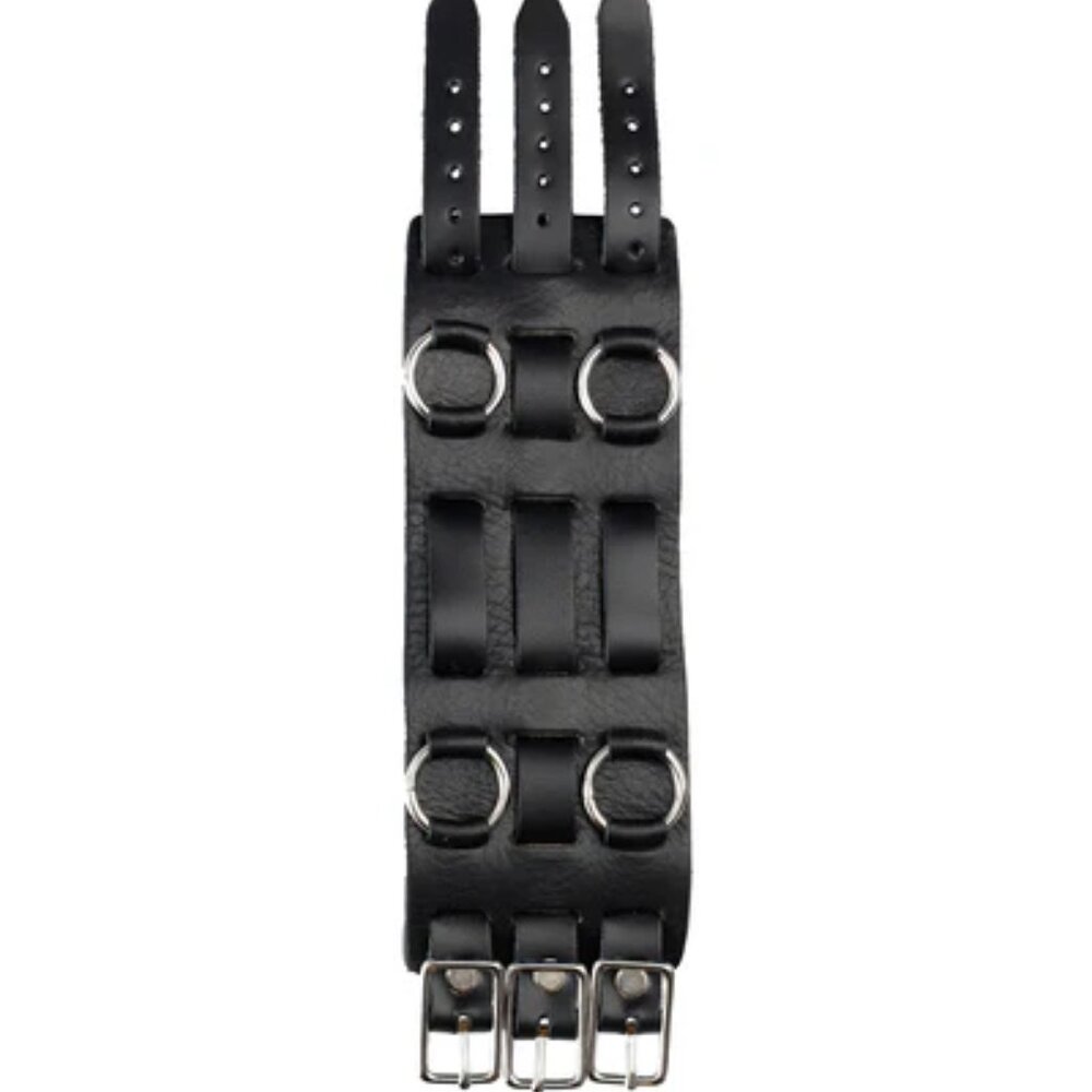 NWTMascorro Leather Black Wristband W/ Four Rings HCR-22C